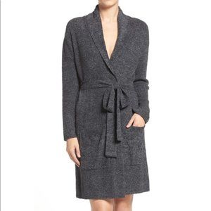 Barefoot Dreams Cozychic Lite Grey Knit Robe Long Sleeve Shawl Collar Pockets